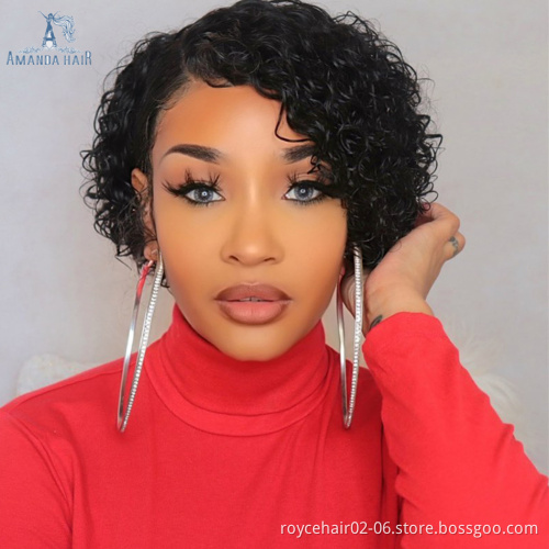 8 Inch Brazilian Vrigin Remy Short Pixie Cut Lace Front Human Hair Bob Wigs for Black Women